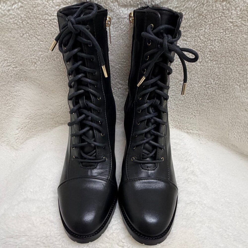 Gorgeous Black Leather Jimmy Choo Cayo Lace Up Boots 2 1/2" Heel Size US 8 - Picture 3 of 11